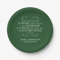 Christian Graduation Bible Verse Typography Green Paper Plates