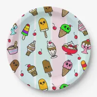 Whimsical Cartoon Ice Cream Girl's Birthday Party Paper Plates