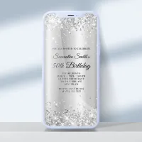 Glittery Silver Shimmer Ombre 50th Birthday Invitation