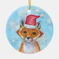 Watercolor Fox with Personalized Message on Back Ceramic Ornament