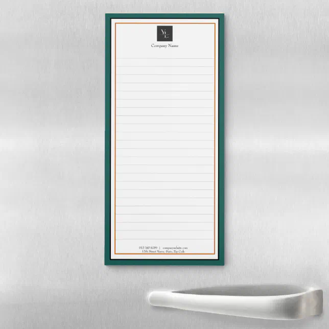 Modern Green White Gold with Business Logo Magnetic Notepad