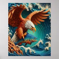 Majestic Eagle Fishing in a wave 16x20 Poster