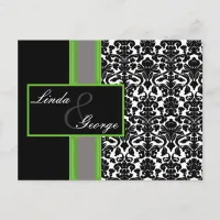 lime  damask  Wedding rsvp card