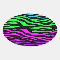 abstract Colorful Zebra Stripes Oval Sticker