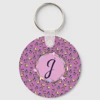 Pretty Pink Purple and Yellow Pansies Keychain