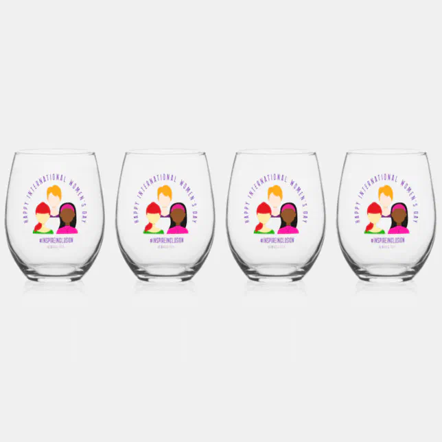 Elegant Faces International Women's Day March 8 Stemless Wine Glass
