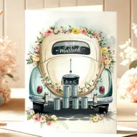 Just Married Vintage Car Wedding Congrats Card