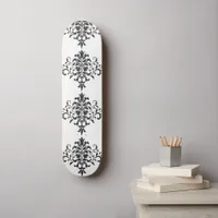 Elegant Vintage Black and White Damask Skateboard