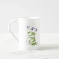 Lavender Watercolor Violets in a Mason Jar Bone China Mug