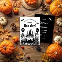 Halloween Black And White Spooky Birthday Party  Invitation