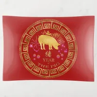 Chinese Zodiac Pig Red/Gold ID542 Trinket Tray