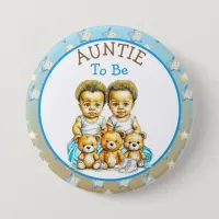 African-American Twin Boy's Baby Shower Aunt To Be Button