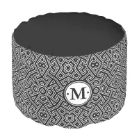 Geometric Pattern Monogram Black and White ID149 Pouf