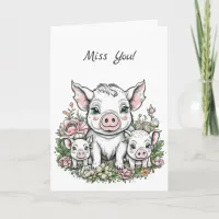 Miss You! Cute Pig and Piglets Friendship Card