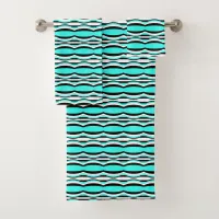 Turquoise Black & White Op Art Geometric Pattern Bath Towel Set