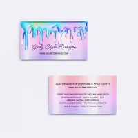 Holographic Paint Drips Pastel Rainbow Ombre Business Card