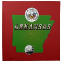 Arkansas Map, Seal and State Faux Quarter Napkin