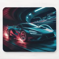 Futuristic Supercar Neon Tunnel Mouse Pad