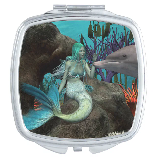 Mermaid and Dolphin Under the Sea Makeup Mirror