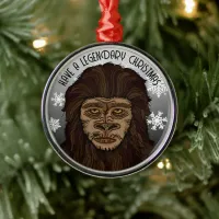 Sasquatch Bigfoot and Snowflakes Christmas  Metal Ornament