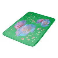 Water Droplets on Pink & Blue Roses on Green | Bath Mat