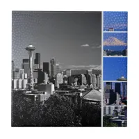 Downtown Seattle Blue Grey Collage Ceramic Tile