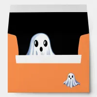 Cute Halloween Ghost on Soft Orange Envelope