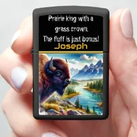 Buffalo Grazing by a Lush River Zippo Lighter