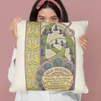 Vintage Style Bluebell Art with Gold Pattern Back Throw Pillow