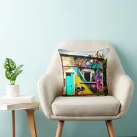 Beauty in Destruction  Colorful Graffiti Abandoned Throw Pillow