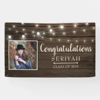 Rustic String Lights Wood Graduation Banner