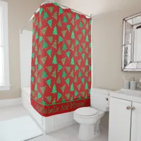 Happy Couple Christmas Tree Pattern Red Name Shower Curtain