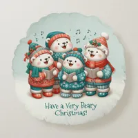 Cute Polar Bears Sing Have a Very Beary Christmas! Round Pillow