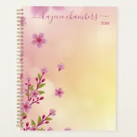 Elegant Personalized Pink Flowers And Buds Custom Planner