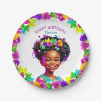 Birthday Party African-American Girl Personalized Paper Plates