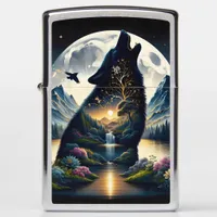 Mystical Wolf Howling at Moon Surreal  Zippo Lighter