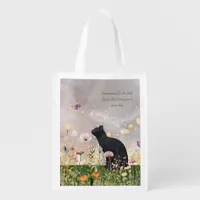 Black Cat in Flowers Grocery Bag