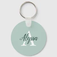 Stylish Monogram Script Duck Egg Green Keychain