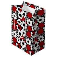 Pretty Floral Pattern in Red, Black and White Medium Gift Bag