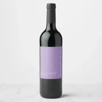 Simple Minimalist Elegant Lavender Text Wedding Wine Label
