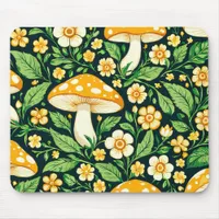 Green and gold flower and mushroom  mouse pad