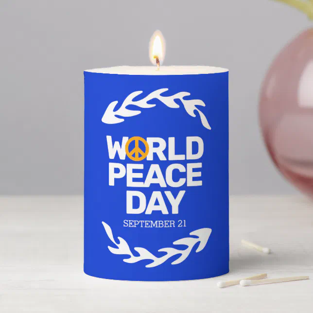Blue Orange World Peace Day Peace Sign Pillar Candle