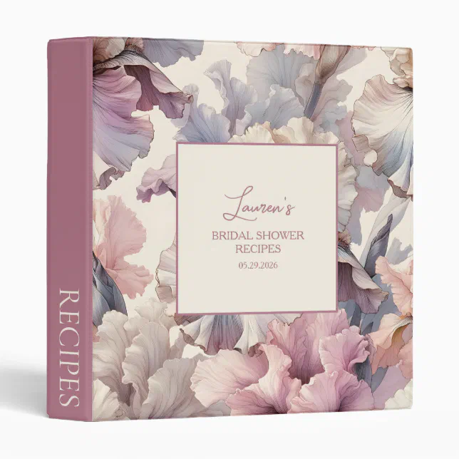 Elegant Blush Floral Bridal Shower Recipe Book 3 Ring Binder