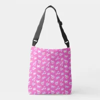 Cute Pink and White Crabs and Lobsters Patterned Crossbody Bag