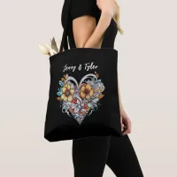 Personalized Floral Heart Romantic Tote Bag