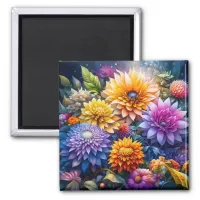 Pretty Colorful Digital Ai Art Flowers  Magnet