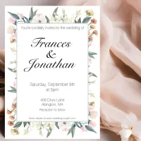 Pastel Pink Sage Green Floral Watercolor Wedding Invitation