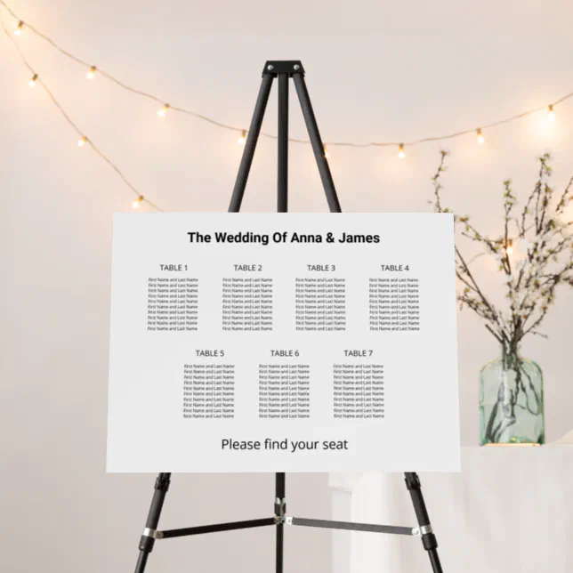 Modern Minimalist 7 Table Seating Chart Foam Board