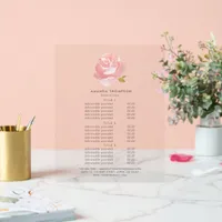 Chic Watercolor Blush Pink Rose Pricing & Services Acrylic Sign