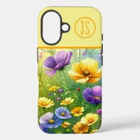 Yellow, Purple, and Red Wildflowers Monogrammed iPhone 16 Case